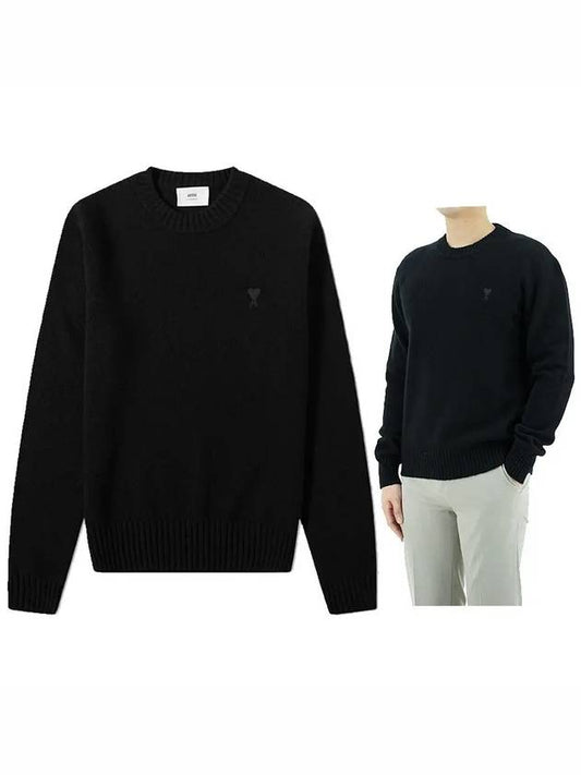 heart logo crew neck knit top black - AMI - BALAAN.