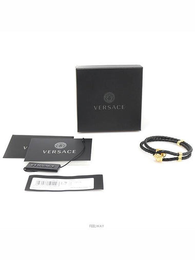 DG05579 DJMT DTU Black Leather Gold Metal Medusa Bracelet - VERSACE - BALAAN 1