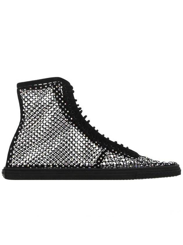 Rhinestone Diamond High-Top Sneakers Black - SAINT LAURENT - BALAAN 1