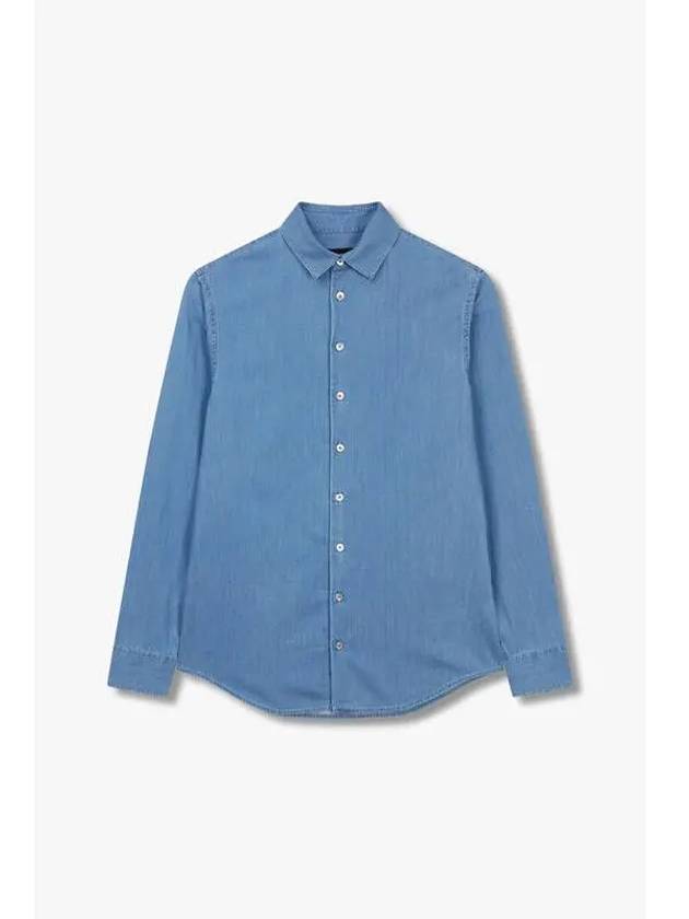 Men s Round Hem Soft Denim Shirt Blue - GIORGIO ARMANI - BALAAN 1