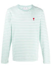 Small Heart Logo Stripe Long Sleeve T-shirt Green - AMI - BALAAN 2