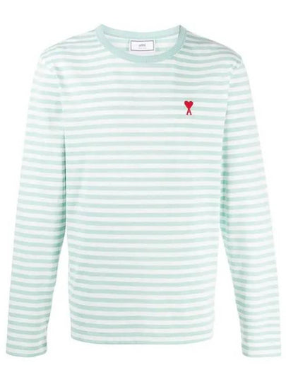 Small Heart Logo Stripe Long Sleeve T-shirt Green - AMI - BALAAN 2