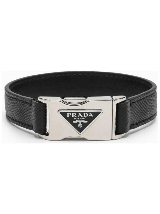 triangle logo buckle saffiano bracelet black - PRADA - BALAAN 1