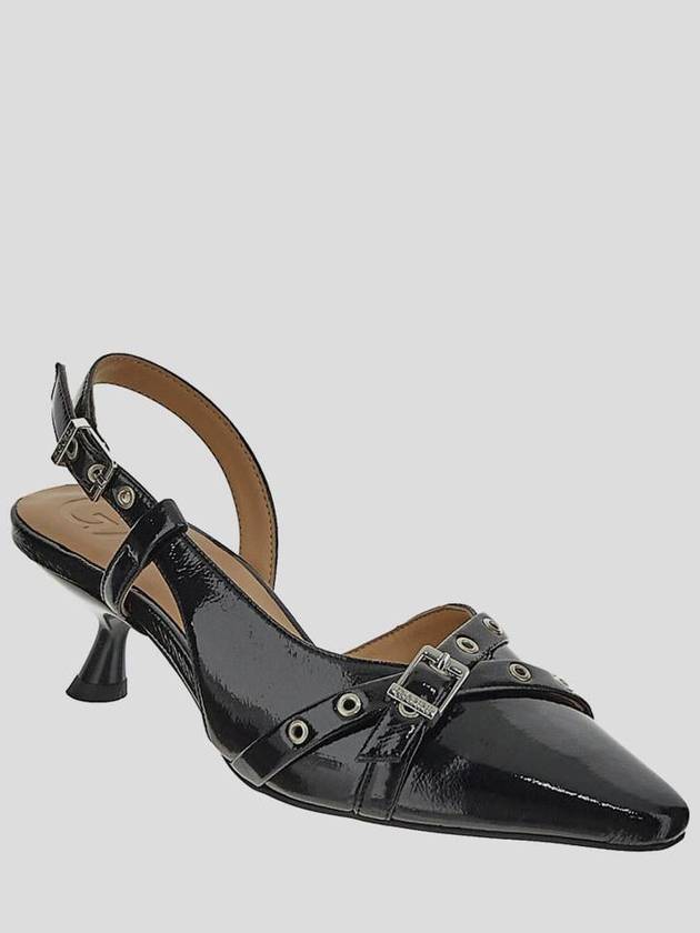 Buckle Detail Glossy Slingback Heel Black - GANNI - BALAAN 3