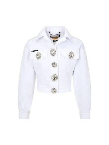 Women s Rhinestone Cropped Denim Jacket White - PHILIPP PLEIN - BALAAN 1