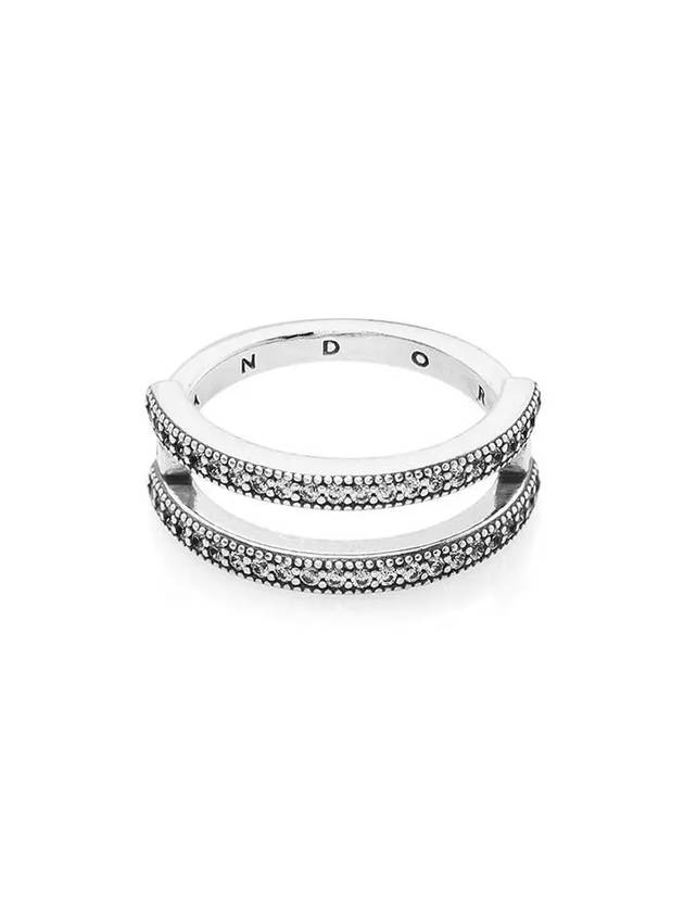 Women's Signature Logo Pave Double Band Ring Silver - PANDORA - BALAAN 2