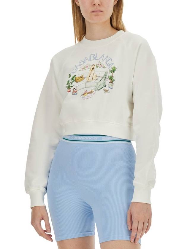 Casablanca 'Crop' White Cotton Sweatshirt - CASABLANCA - BALAAN 6