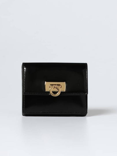 Gancini Compact Half Wallet Black - SALVATORE FERRAGAMO - BALAAN 2