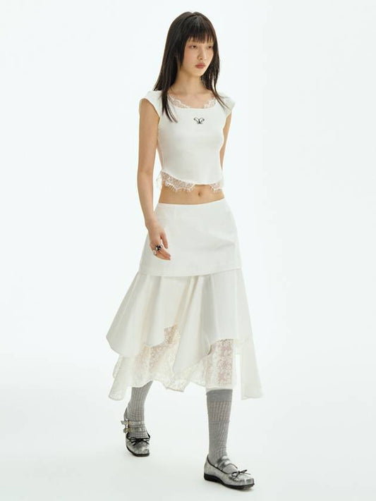 Irregular Lace Spiced Twill Skirt - WESAME LAB - BALAAN 1