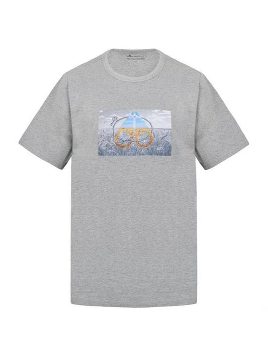 Prairie Signature Logo Print Round Short Sleeve T-Shirt Grey - MOOSE KNUCKLES - BALAAN 1