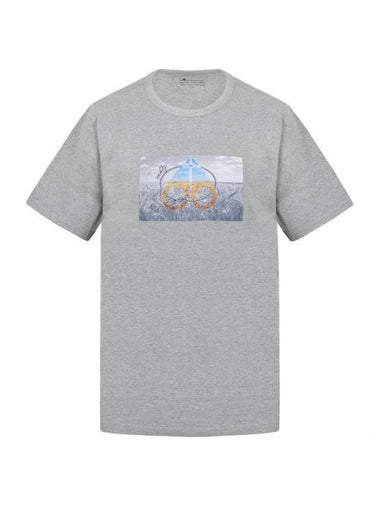 Prairie Signature Logo Print Round Short Sleeve T-Shirt Grey - MOOSE KNUCKLES - BALAAN 1