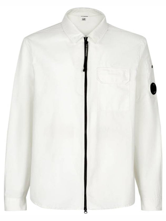 Lens Gabardine Shirt Zip-up Jacket White - CP COMPANY - BALAAN.