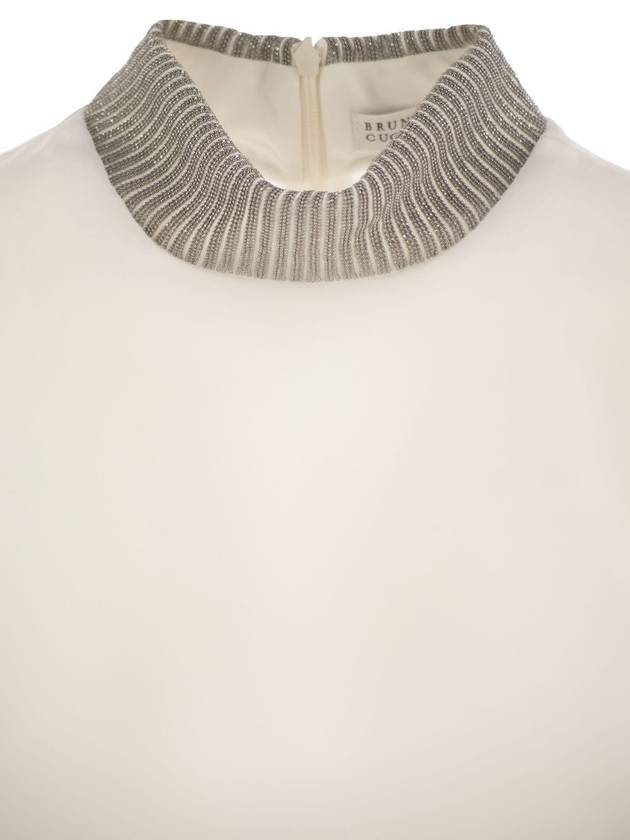 Silk crepe de chine blouse with neck jewel - BRUNELLO CUCINELLI - BALAAN 4