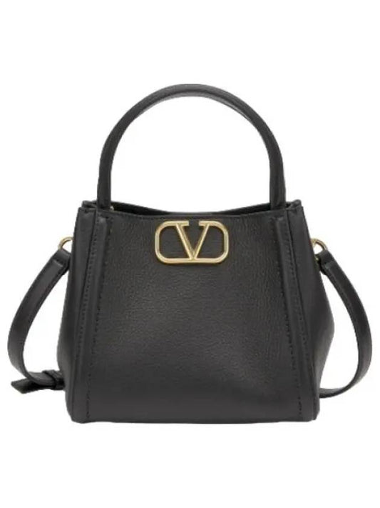 Small All Time Grain Leather Tote Bag Black Handbag - VALENTINO - BALAAN 1