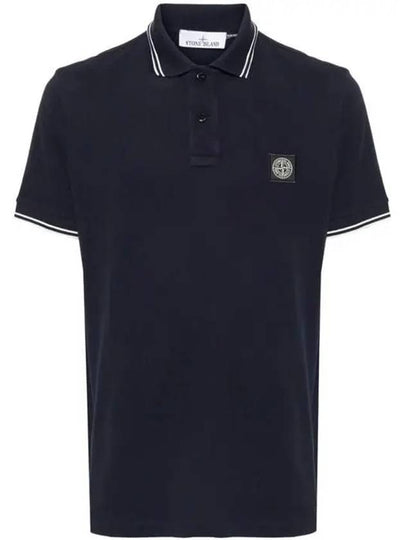 Stretch Cotton Pique Short Sleeve Polo Shirt Navy - STONE ISLAND - BALAAN 2