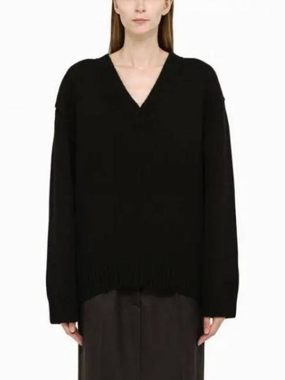 Wool Cashmere V-Neck Knit Top Black - PRADA - BALAAN 2