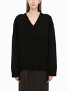 Wool Cashmere V-Neck Knit Top Black - PRADA - BALAAN 2