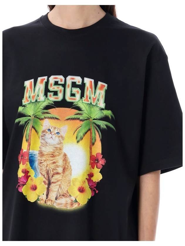 College Cat Crew Neck Cotton Short Sleeve T-Shirt Black - MSGM - BALAAN 5