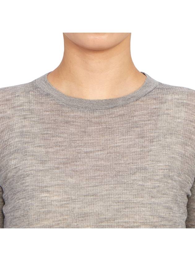 Women's Wool Rib 3/4 Sleeve Crew Neck Pullover Knit Top Light Gray - THOM BROWNE - BALAAN 7