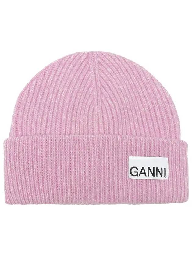 Rib Knit Wool Beanie Light Pink - GANNI - BALAAN 3