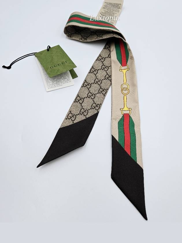 Web Horsebit Print Silk Scarf Brown - GUCCI - BALAAN 2