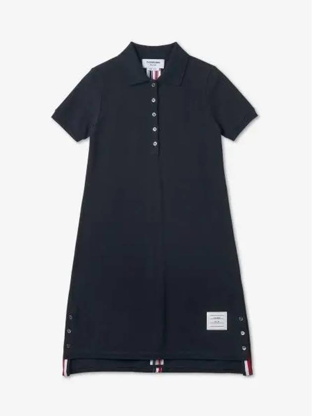 Classic Cotton Pique Center Back Stripe A-Line Short Sleeve Polo Short Dress Navy - THOM BROWNE - BALAAN 2