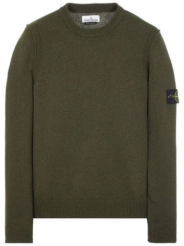 Logo Patch Crew Neck Wool Knit Top Khaki - STONE ISLAND - BALAAN 1