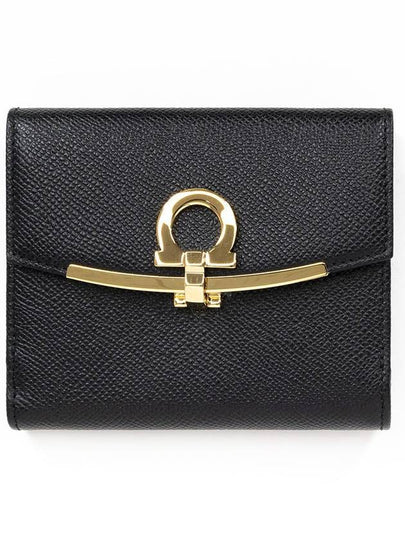 Gancini Leather Half Wallet Black - SALVATORE FERRAGAMO - BALAAN 2