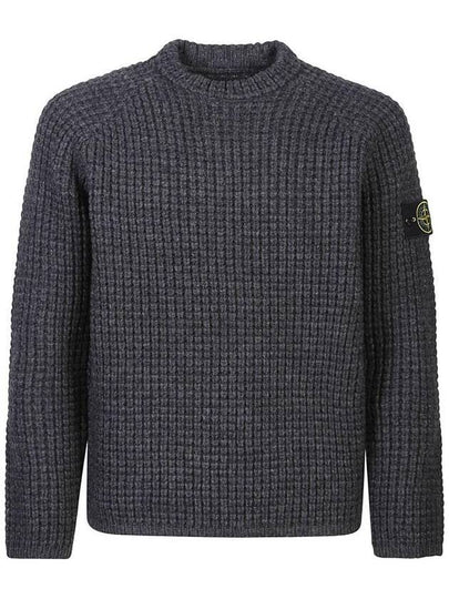 Knotted Ribbed Stitch Pure Wool Crewneck Knit Top Steel Grey Melange - STONE ISLAND - BALAAN 1