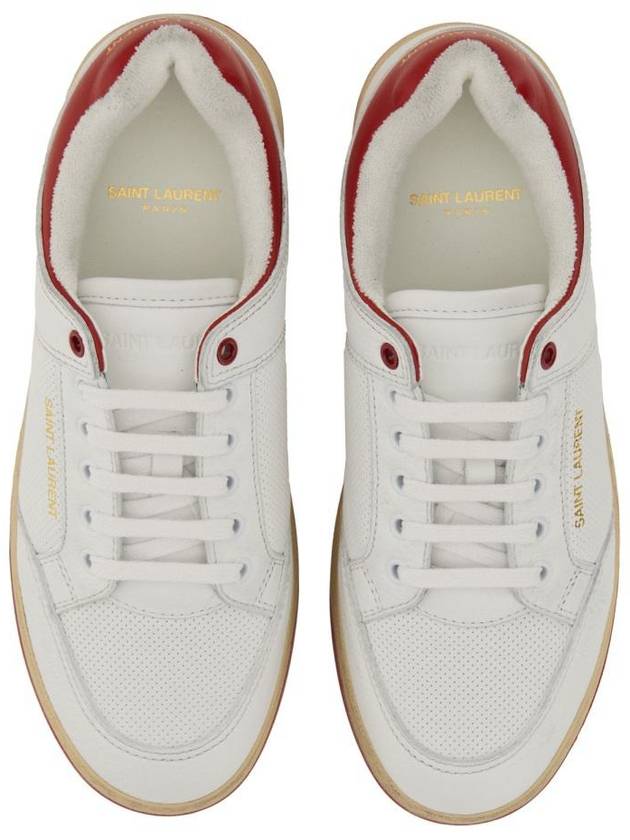 Crack Lace Up Calf Leather Low Top Sneakers White Red - SAINT LAURENT - BALAAN 3