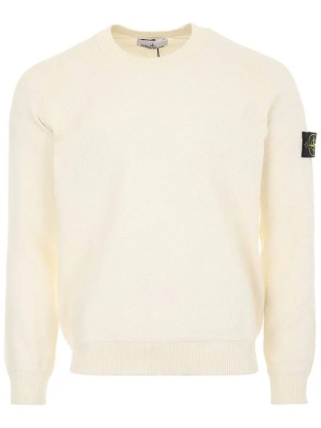 Logo Patch Crew Neck Knit Top Ivory - STONE ISLAND - BALAAN 2