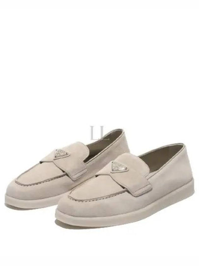 Triangle Logo Suede Loafers Beige - PRADA - BALAAN 2