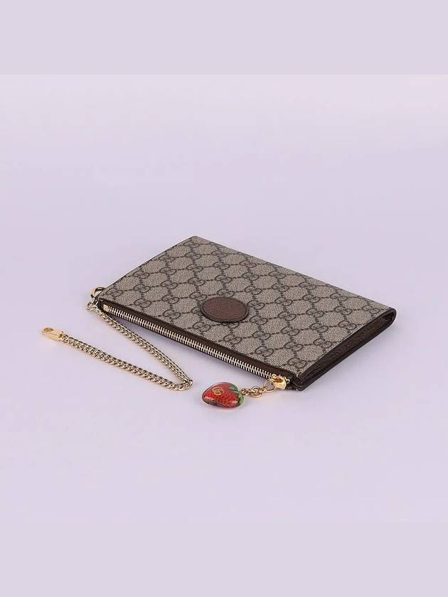 Double G Logo Patch Strawberry Clutch Bag Beige Brown - GUCCI - BALAAN 4