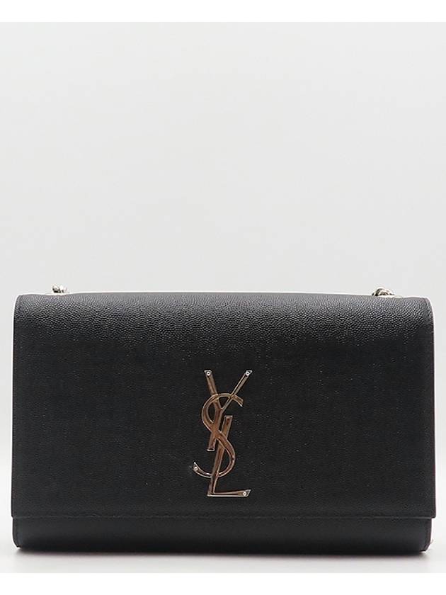 YSL 364021 Black Caviar Skin Kate Silver Monogram Logo Medium Chain Flap Shoulder Crossbag - SAINT LAURENT - BALAAN 2