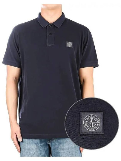 Men's Logo Patch Short Sleeve Polo Shirt Navy - STONE ISLAND - BALAAN 2