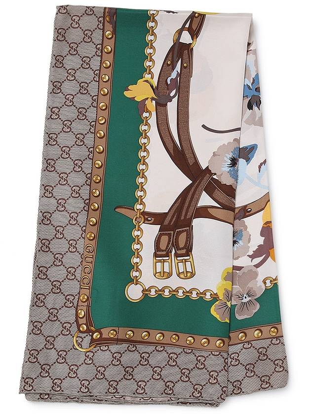 GG Flower Square Silk Scarf - GUCCI - BALAAN 3