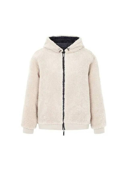 Women s Reversible Fleece Hooded Jacket Beige - EMPORIO ARMANI - BALAAN 1