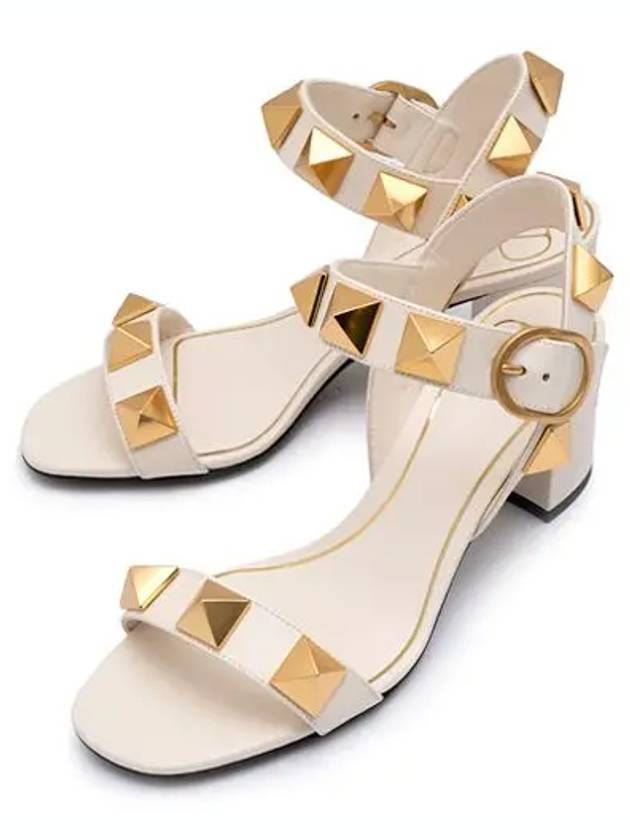 Women's Roman Stud Slide Sandals Heel Ivory - VALENTINO - BALAAN.