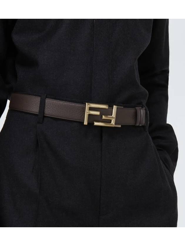 FF double logo monogram gold tone buckle leather belt brown - FENDI - BALAAN 2