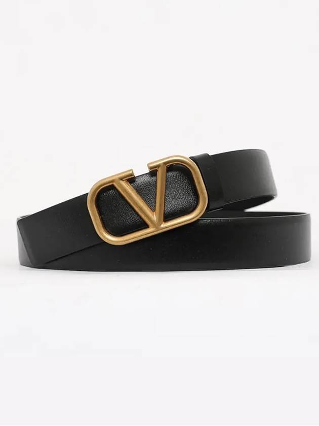 V Logo Signature Calfskin Leather Belt Black - VALENTINO - BALAAN 3