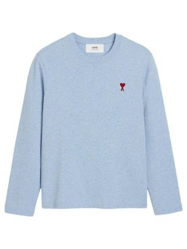 Chain Stitch Heart Logo Long Sleeve T-Shirt Blue - AMI - BALAAN 1