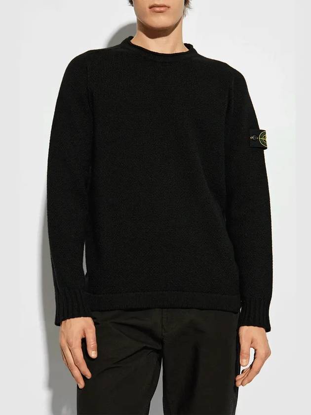 Compass Badge Wool Knit Top Black - STONE ISLAND - BALAAN 3