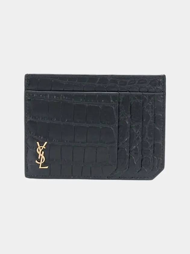 Crocodile Pattern Card Wallet Black - SAINT LAURENT - BALAAN 2