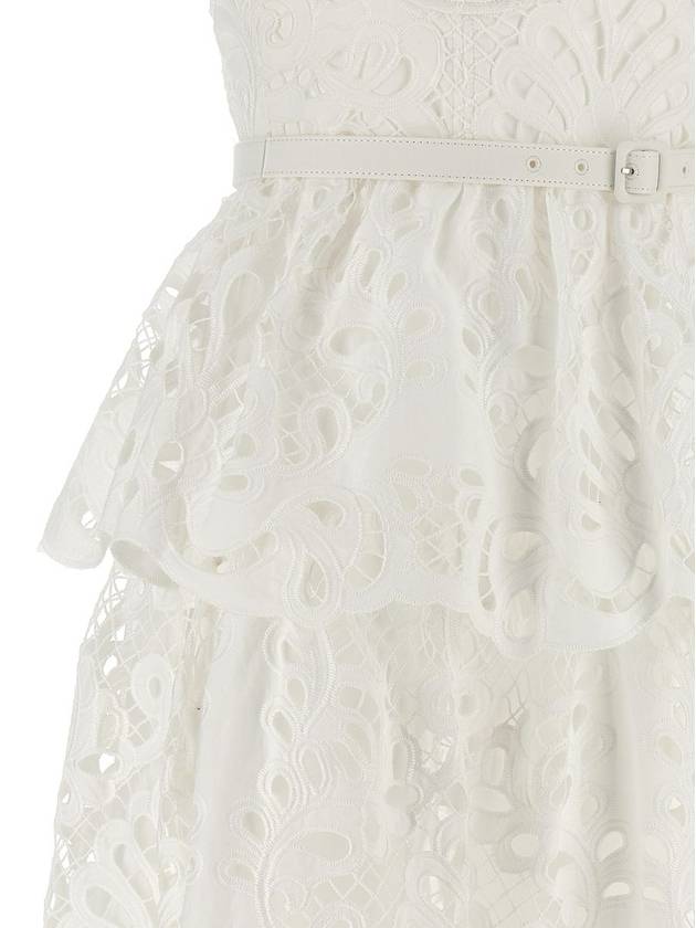 Self-Portrait 'White Cotton Lace Tiered Midi' Dress - SELF PORTRAIT - BALAAN 4