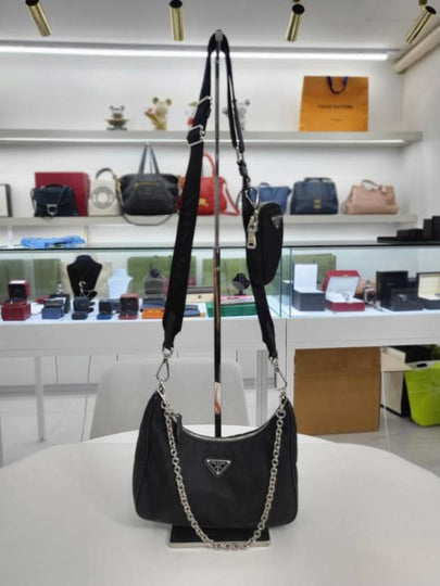 Saffiano Trimmed Tesuto Chain Shoulder Bag 1BH204 - PRADA - BALAAN 2