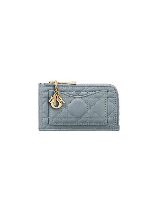 Lady Compact Cannage Zipper Lambskin Card Wallet Cloud Blue - DIOR - BALAAN 1