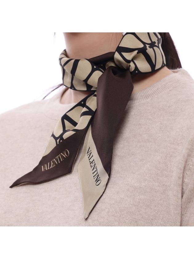 V Logo Signature Silk Scarf Brown - VALENTINO - BALAAN 6