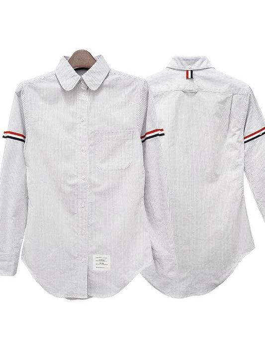 Women's Armband University Striped Oxford Shirt Medium Grey - THOM BROWNE - BALAAN 2
