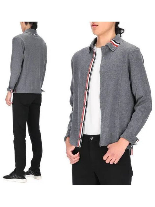 Stripe Merino Jersey Cardigan Medium Grey - THOM BROWNE - BALAAN 2