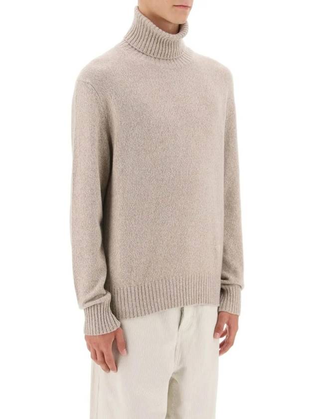 Heart Logo Cashmere Turtleneck Beige - AMI - BALAAN 3